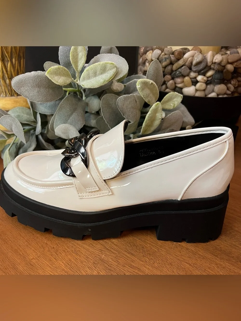 SHU SHOP Talitha Chunky Loafer Lug Sole Chain Ivory White Platform Patent 90’s